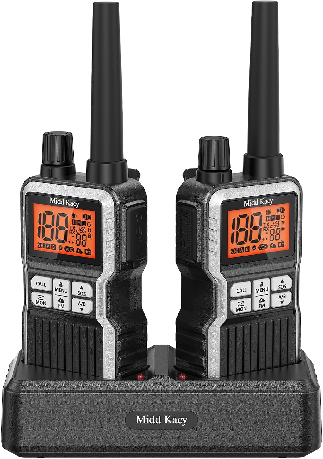 Midd Kacy MK108 Walkie Talkies Long Range, GMRS 2 Way Radio (2 Pack) | 60 Channel, 121 Privacy Codes, Waterproof