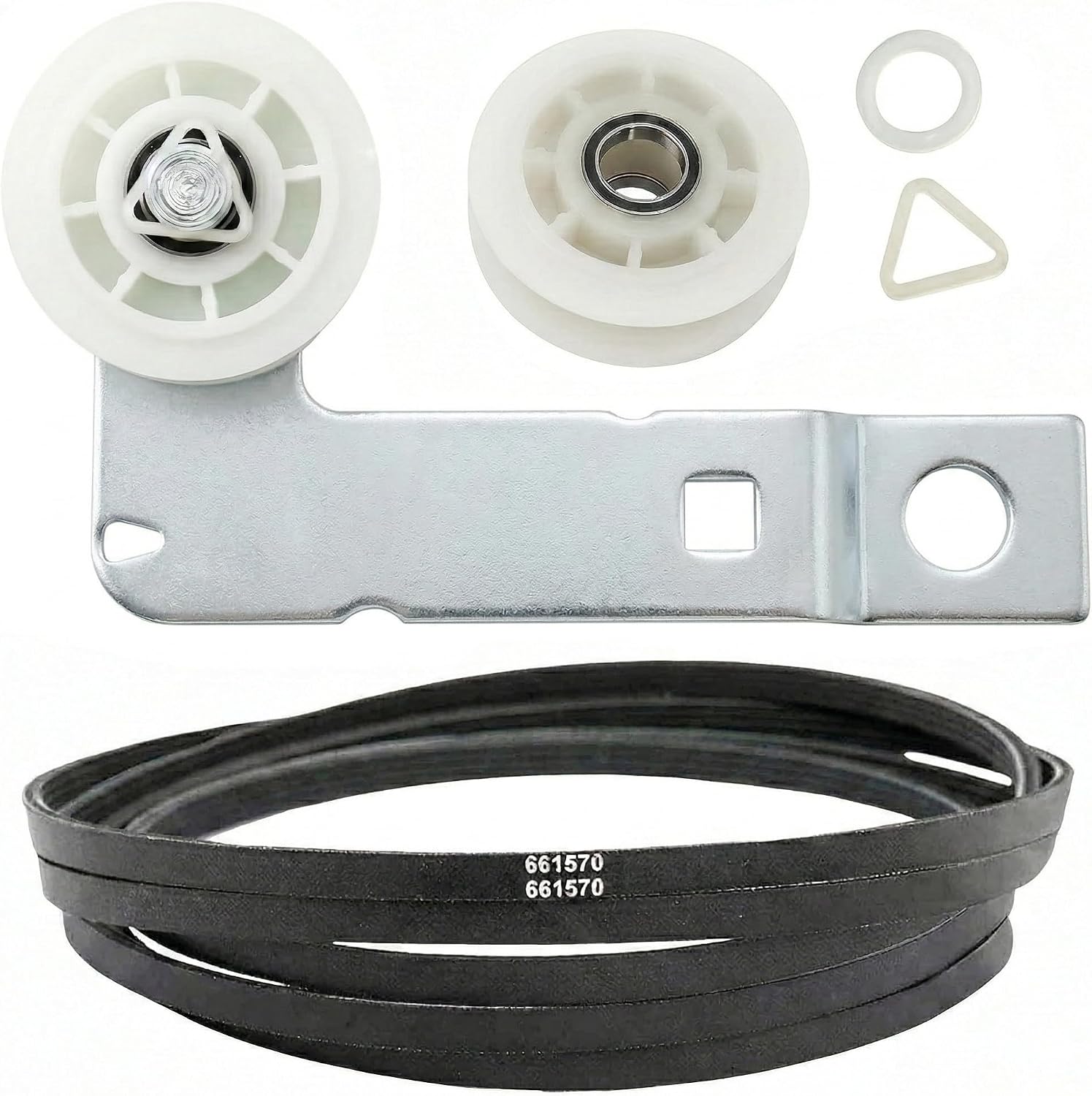 279640 & W10837240 & 661570 Dryer Idler Pulley Kit and Dryer Drum Belt – Compatible with Whirlpool May-tag Kenmore