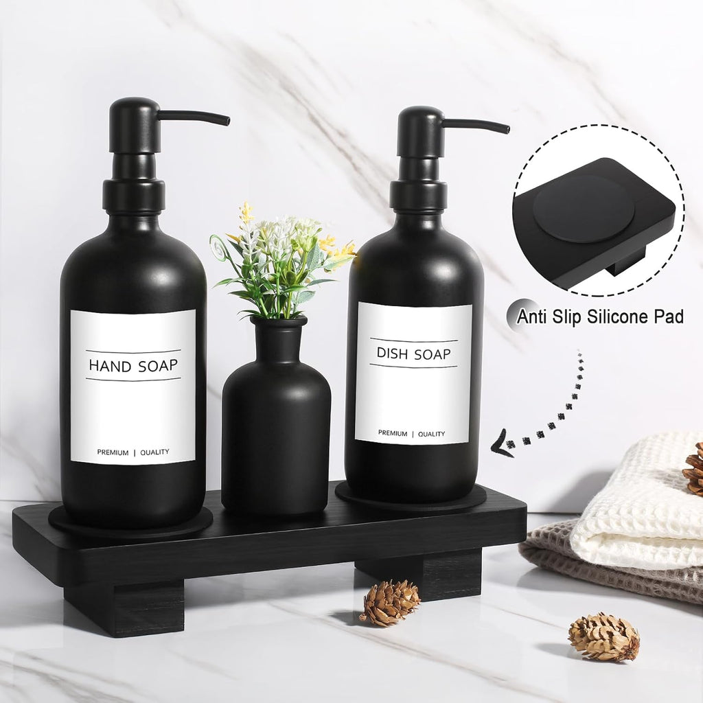Dish Soap Dispenser for Kitchen, Black Hand Soap Dispenser with Stainless Steel Pump, Kitchen Soap Dispenser Set with