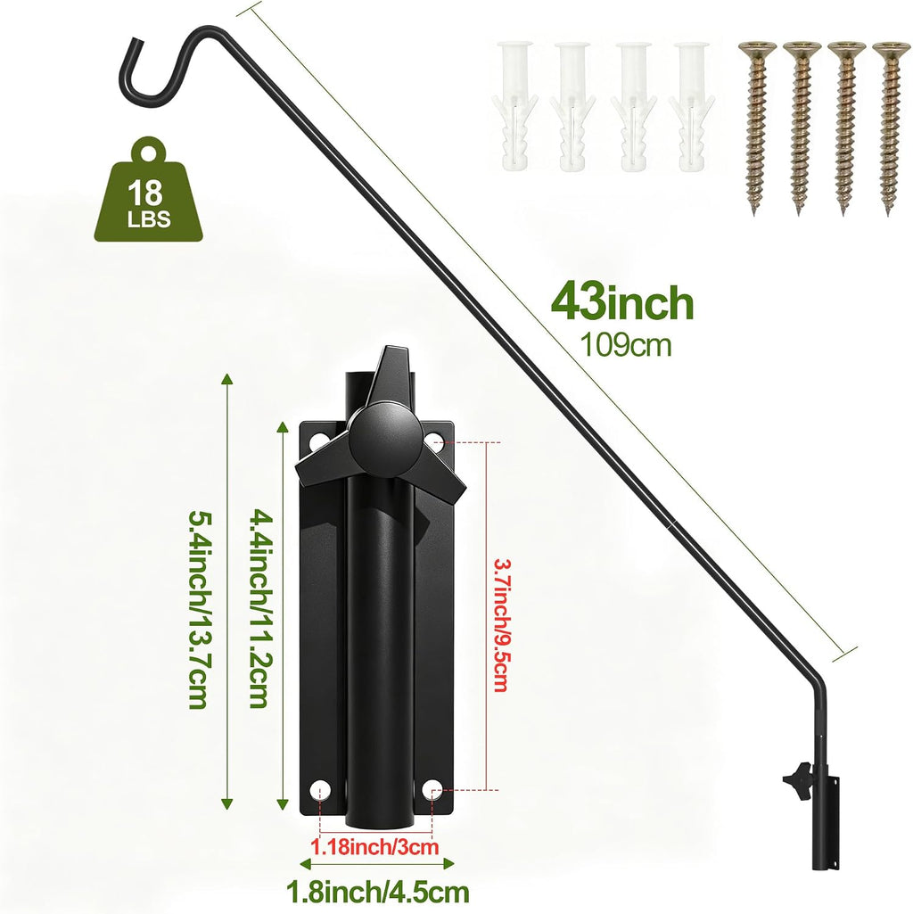 Heavy Duty Extended Reach Wall Mounted Deck Hook Wall Pole,Bracket Direction and Length Adjustable Plant Bracket for