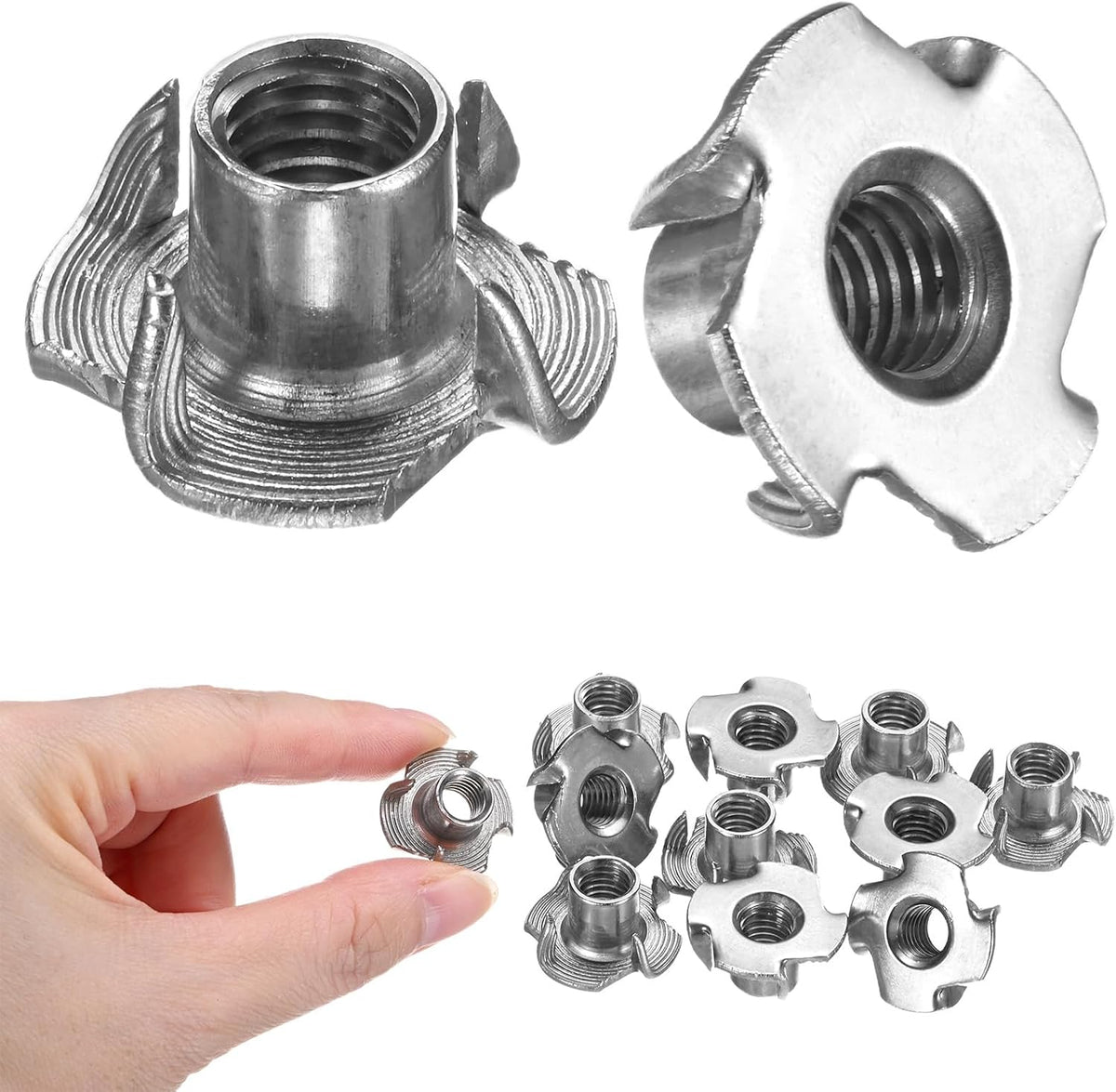 M METERXITY 10-Pack M8x10.7mm T-nut, 4-Pronged Tee Nut Threaded Insert