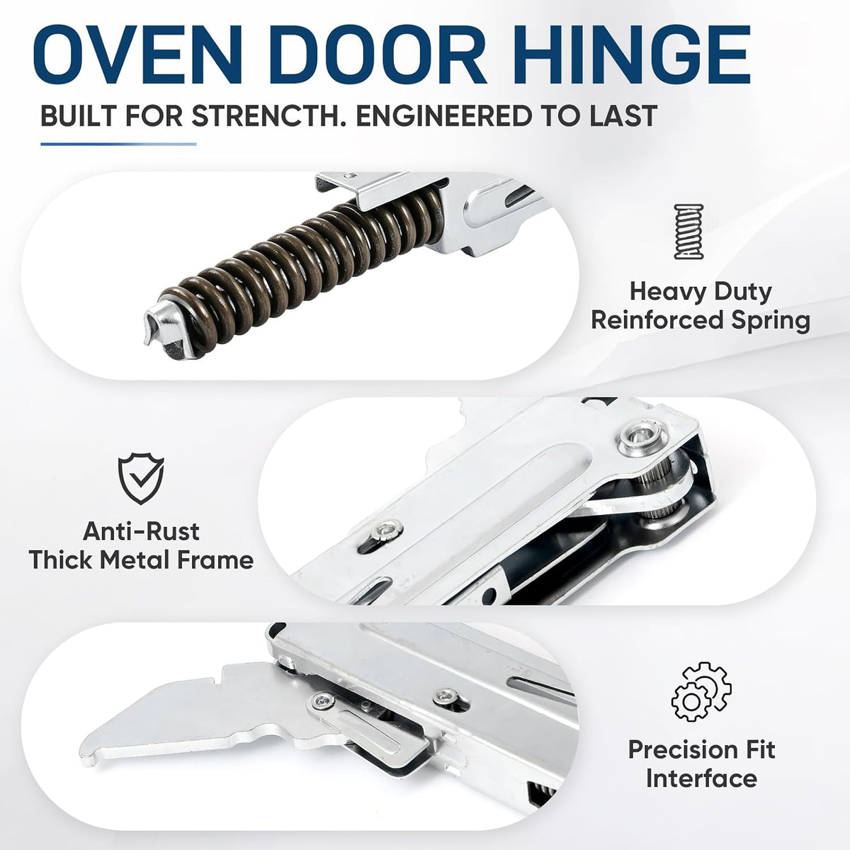 The WPW10299224 oven door hinge is designed for Whirlpool ovens and is compatible with various part numbers, including W10299224, 1875779, AP6019072, EAP11752376, PS11752376, AWP50249, and PD00029690