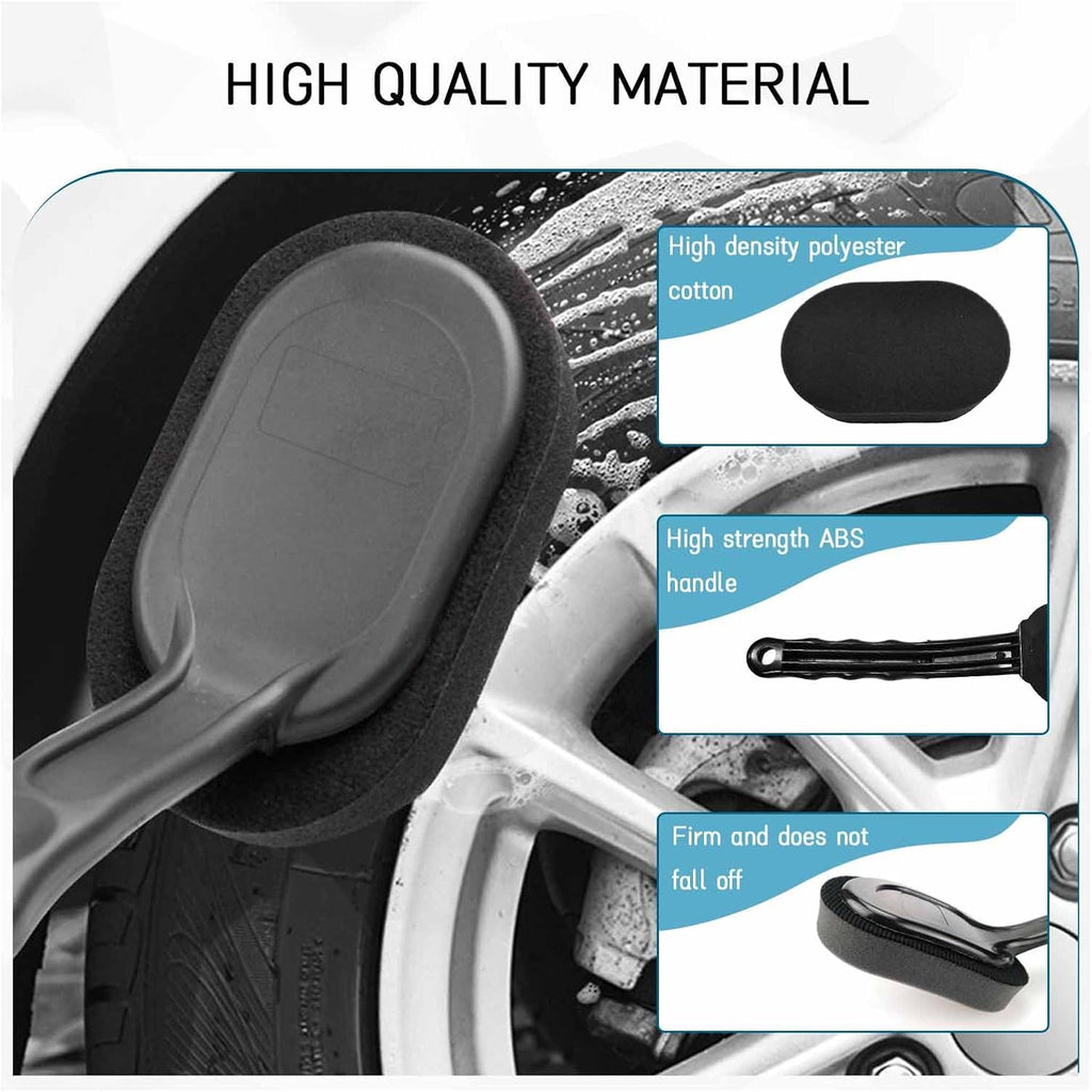 Tire Shine Applicator Brush, High-Density Sponge Tire Dressing Applicator Pad with Long Handle, Multipurpose Curved