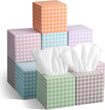 12 Pack Summer Colorful Plaid Facial Tissues Cube Face Boxes 600 Sheets 3 Ply Small Square Tissues Bulk for Car