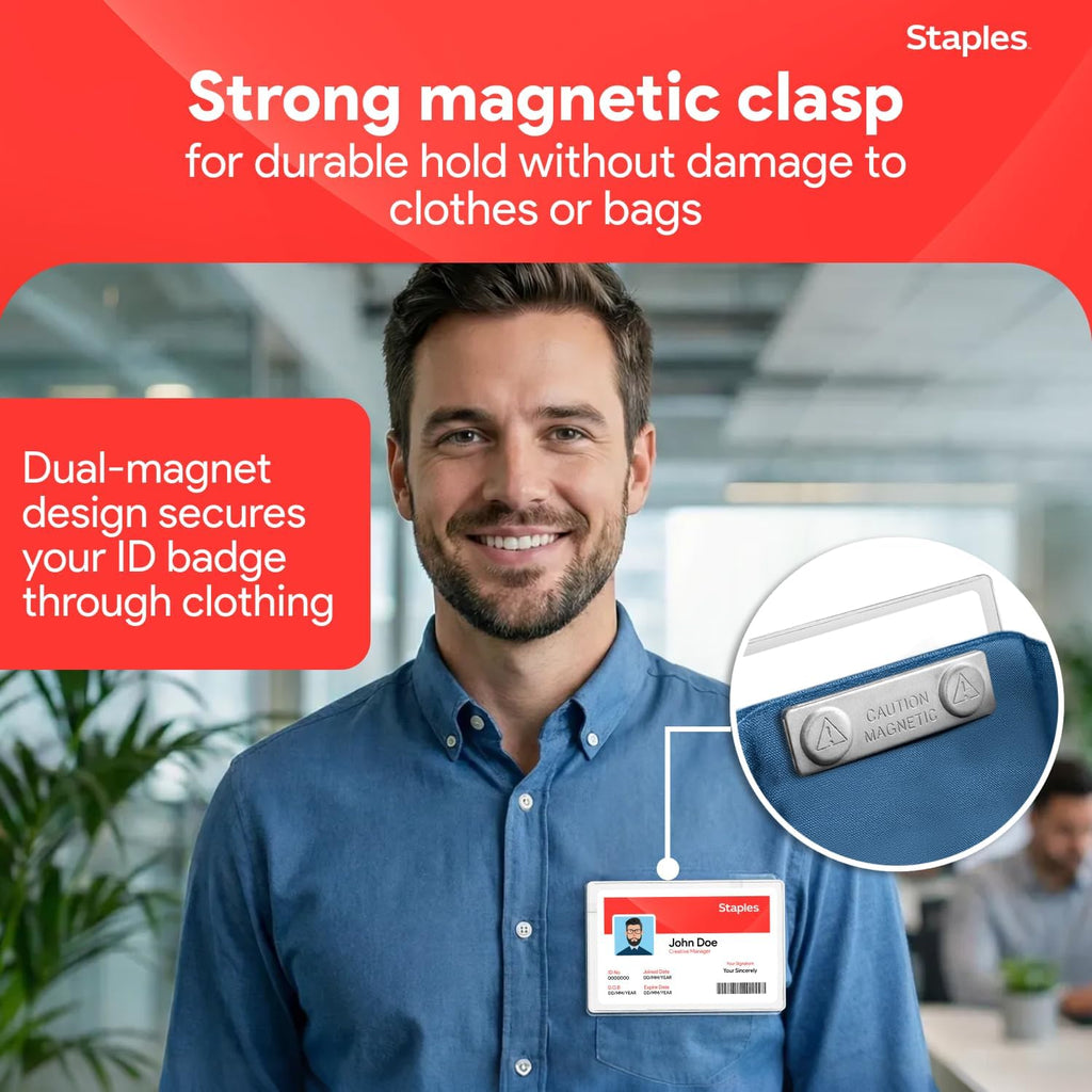 Magnetic Badge Holders, Credit Card Size, Clear Horizontal ID Holders with Secure Magnet Backing, 25‑Pack |