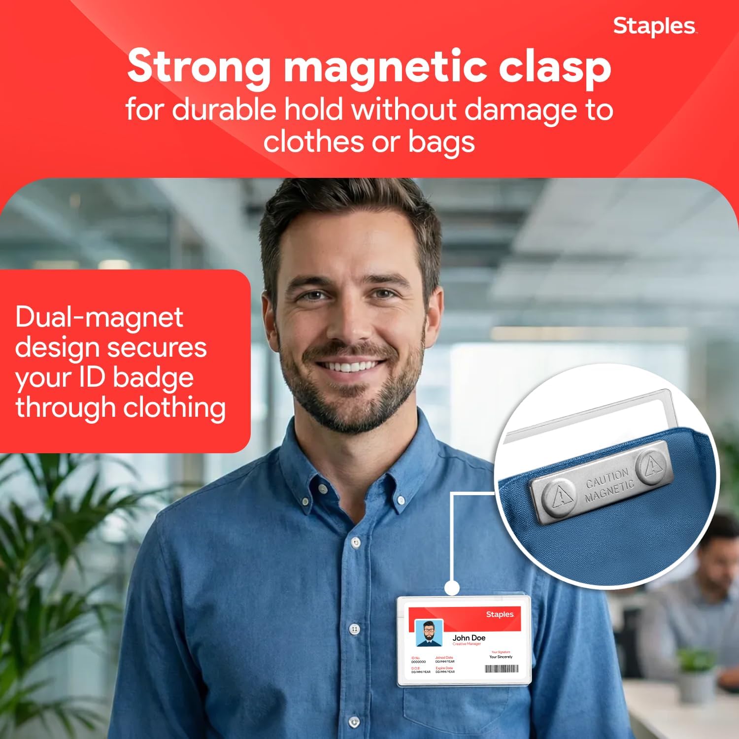 Magnetic Badge Holders, Credit Card Size, Clear Horizontal ID Holders with Secure Magnet Backing, 25‑Pack |