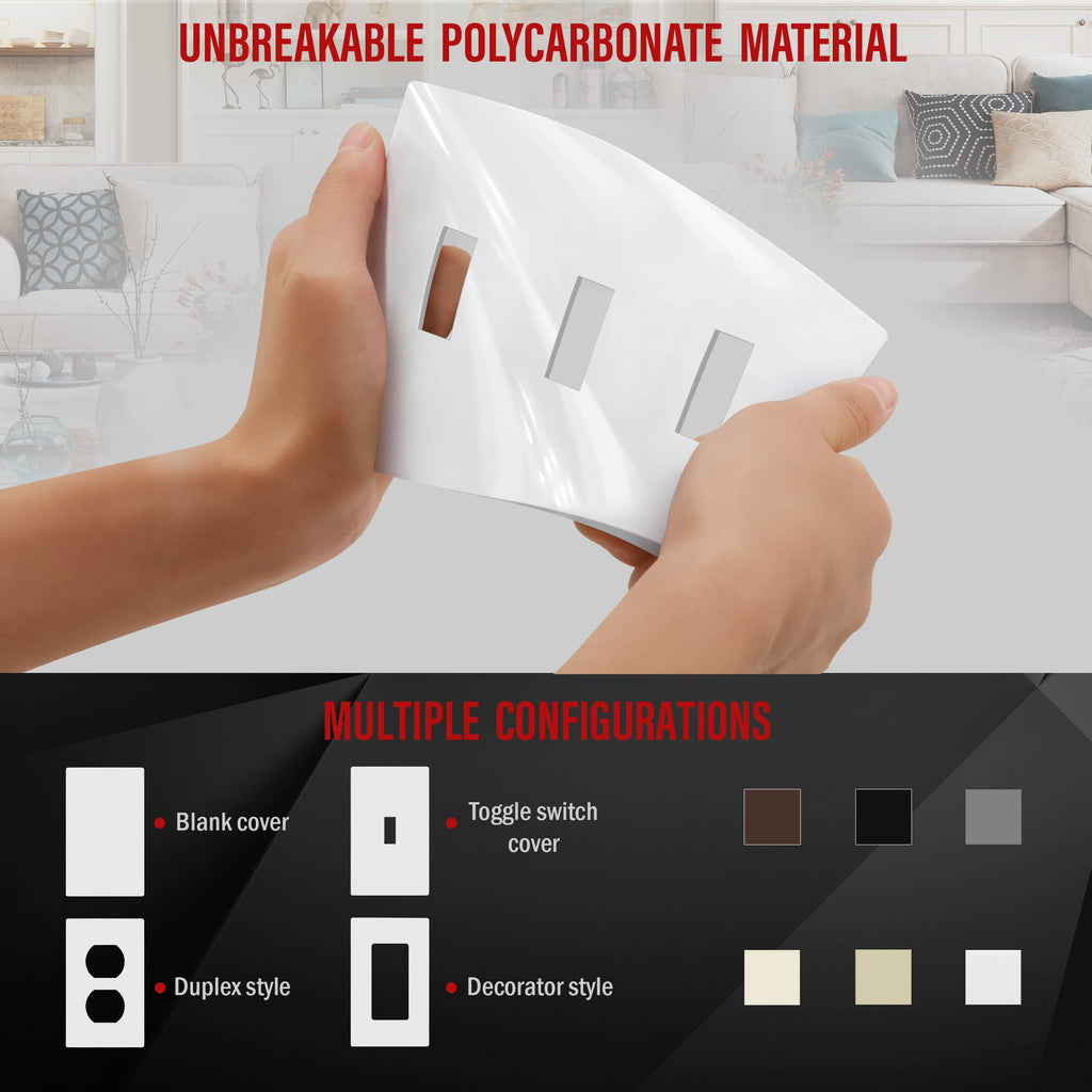 ENERLITES Screwless Triple Toggle Light Switch Wall Plate Cover, White