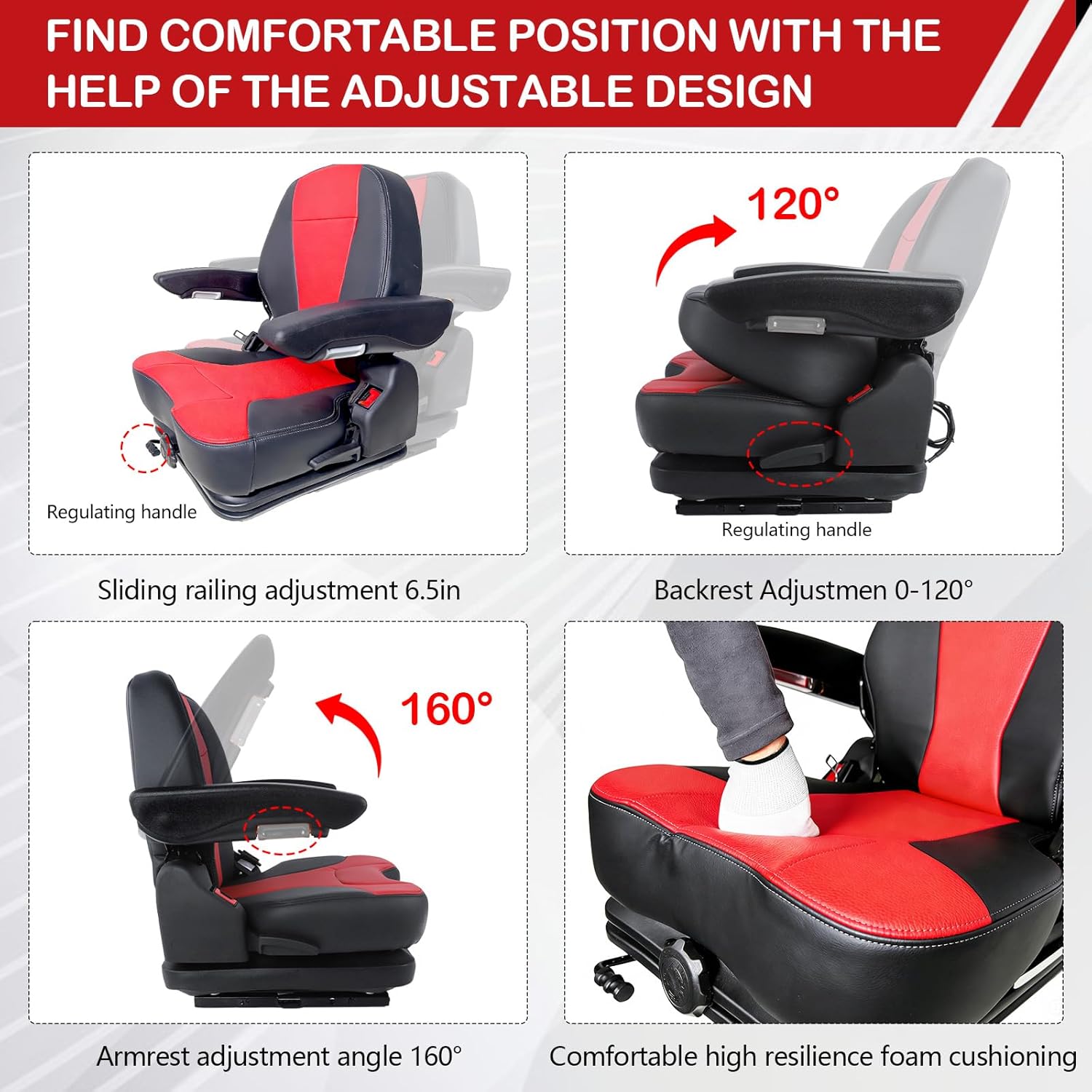 Lawn Mower Seat with Cover,Spring-Dampers Heavy Duty Tractor Suspension Seat for Zero Turn Mower Tractor Excavator