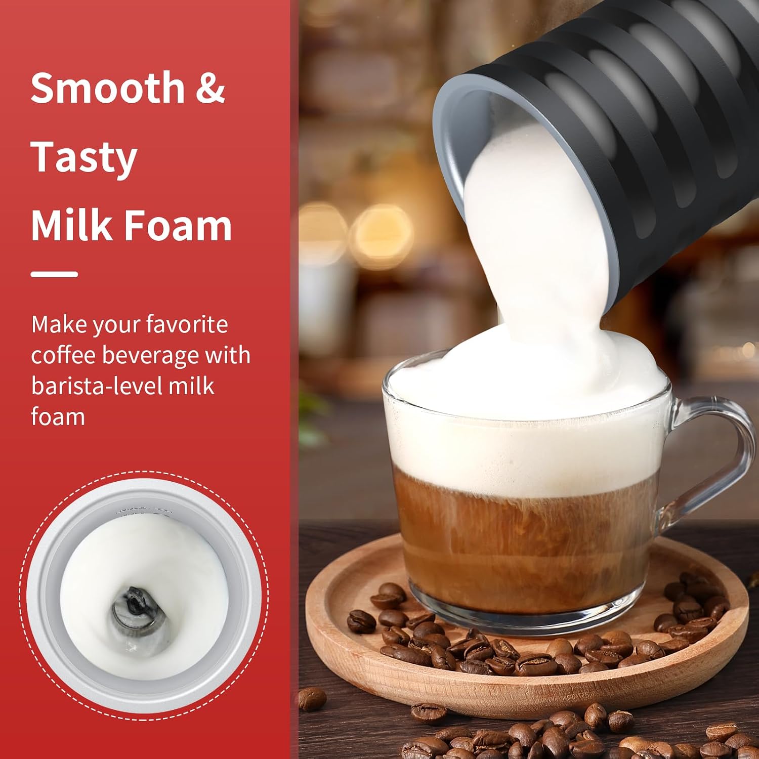 Electric Milk Frother, Paris Rhône 4-in-1 Milk Steamer and Frother, Hot & Cold Foam Milk Warmer with Temperature