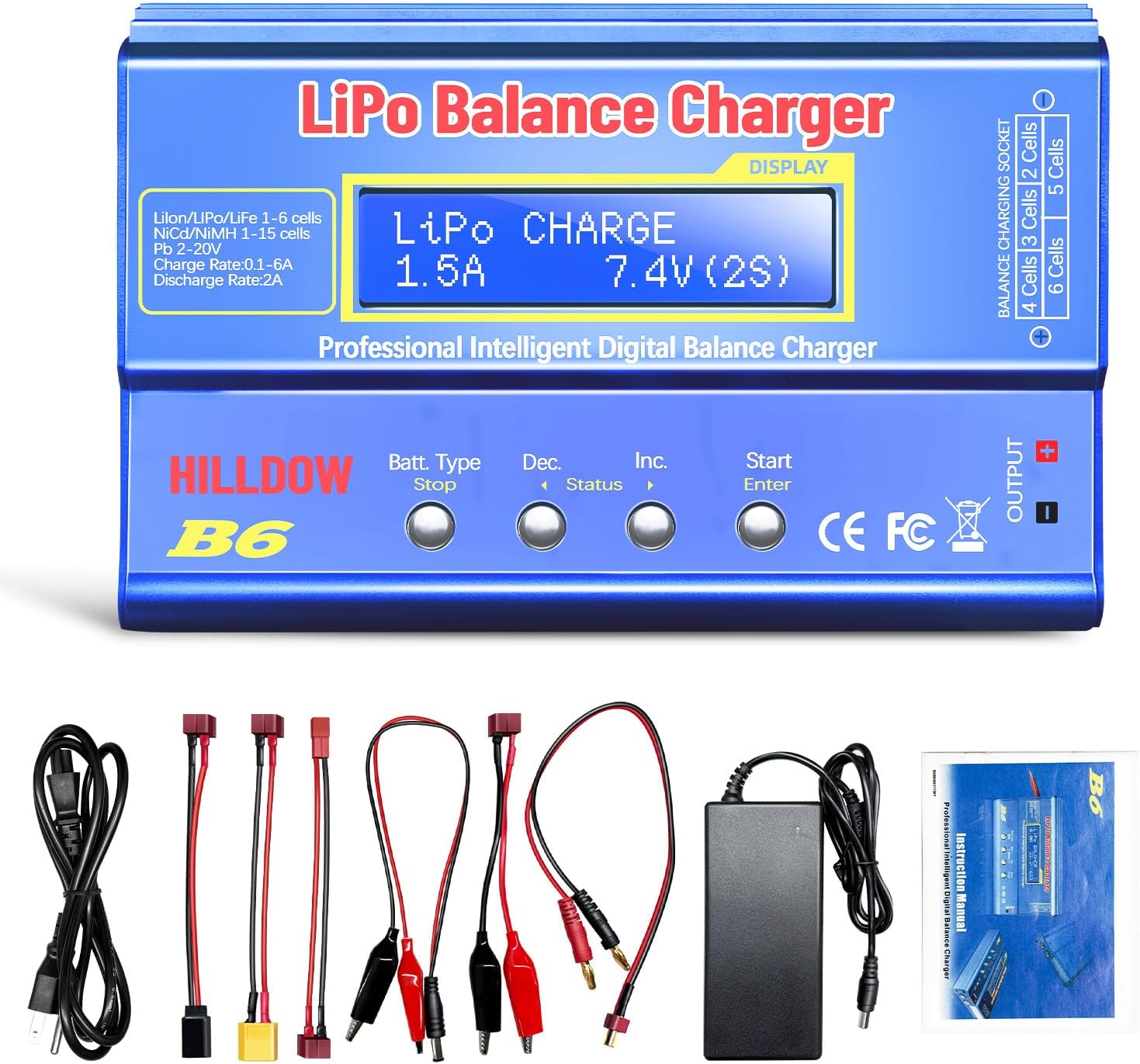 B6 Battery Charger 80W Mini Lipo Balance Charger/Discharger with Power Supply for LiPo/Li-ion/Life(1-6s) NiMH/NiCd