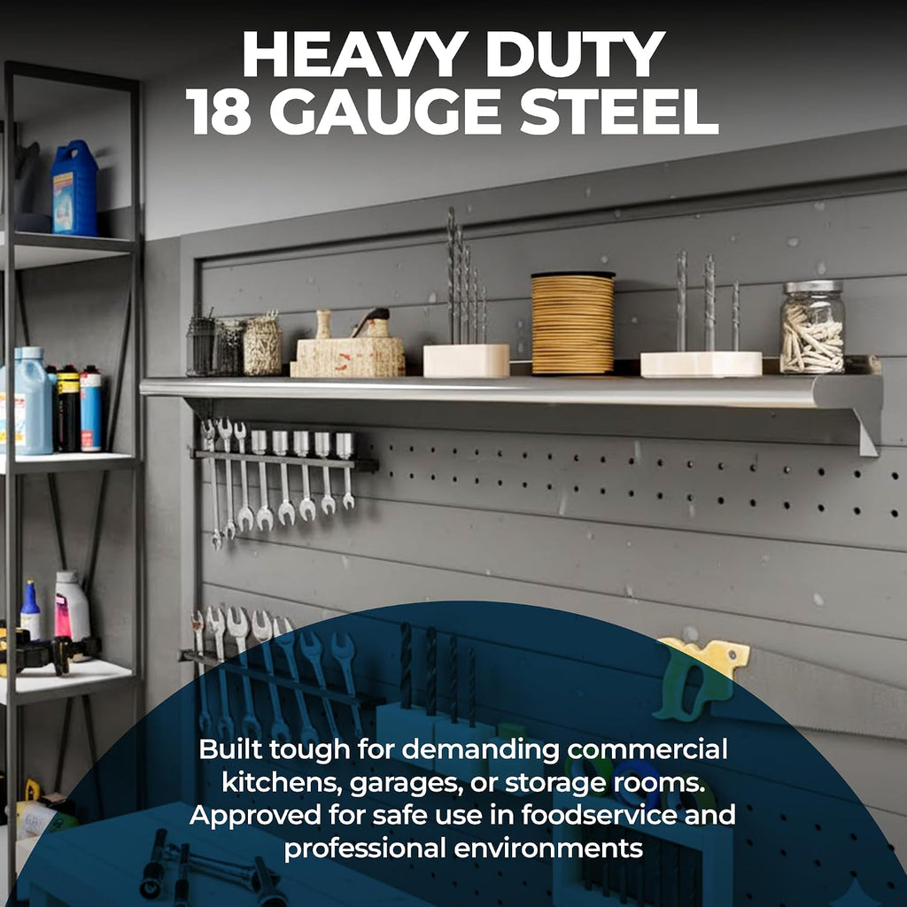 72"x18" Stainless Steel Wall Shelf with Brackets, NSF