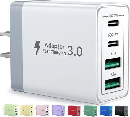 USB C Charger Block, 40W Fast Charging Block Type C Charging Block 4-Port Dual Port PD+QC Wall Charger Head Cube for