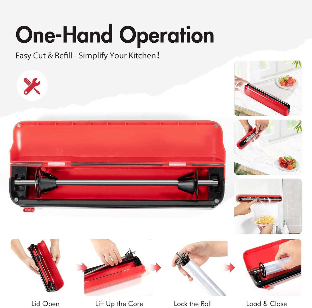 Aluminum Foil & Plastic Wrap Dispenser with Cutter - Easy One-Hand Operation, Space-Saving Kitchen Organizer for