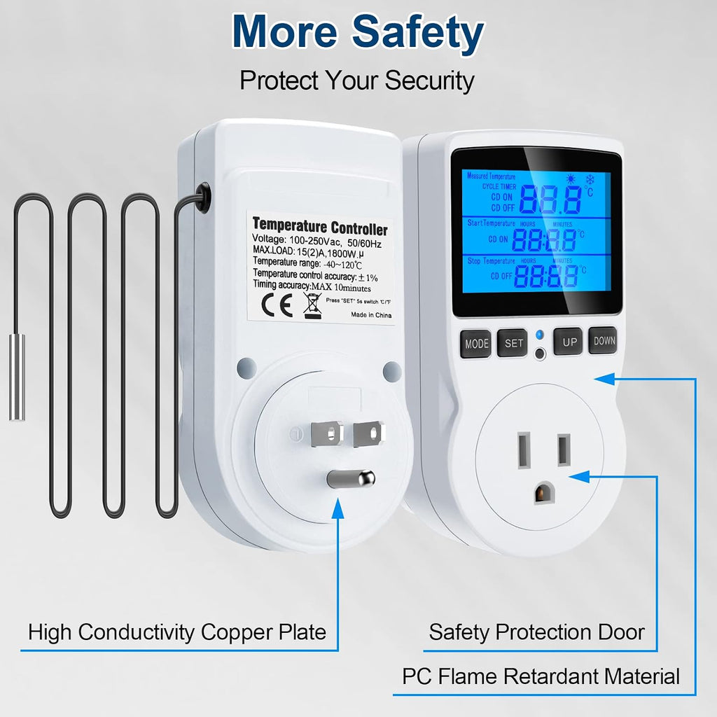 Digital Temperature Controller Thermostat Timer - Reptile Thermostat Controller Day Night Timer 1800W 120V 15A