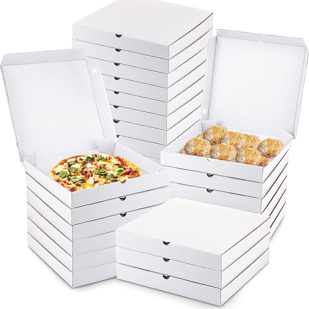 100 Pcs Pizza Boxes Bulk Cardboard Square, White, 12 Inch