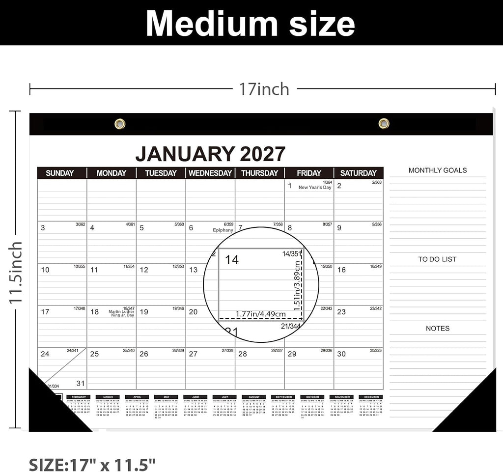 Desk Calendar 2026-2027 (Jun. 2026 - Dec. 2027), 19 Months Calendar 17" × 11.5" Desktop Planner with Julian Date