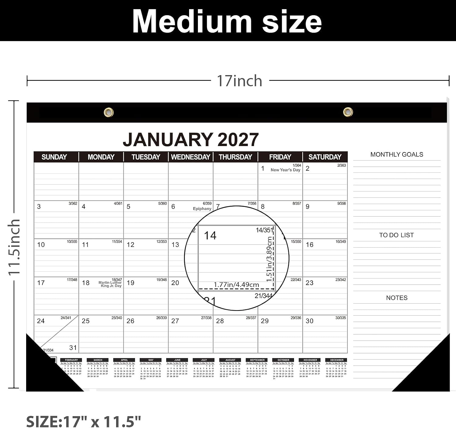 Desk Calendar 2026-2027 (Jun. 2026 - Dec. 2027), 19 Months Calendar 17" × 11.5" Desktop Planner with Julian Date
