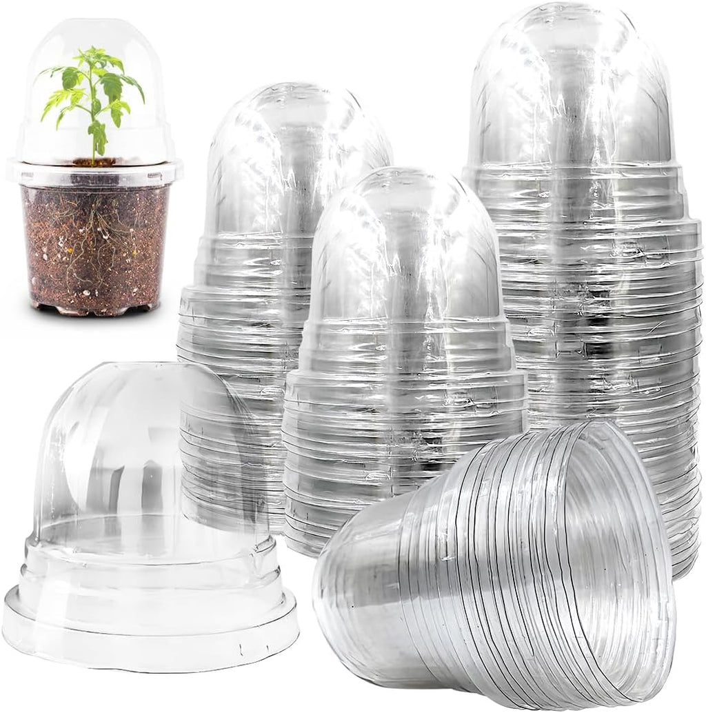 Humidity Domes for 4 Inch Pots, 100 Pack Transparent Plant Dome Covers with Ventilation, Clear Nursery Pot Domes for