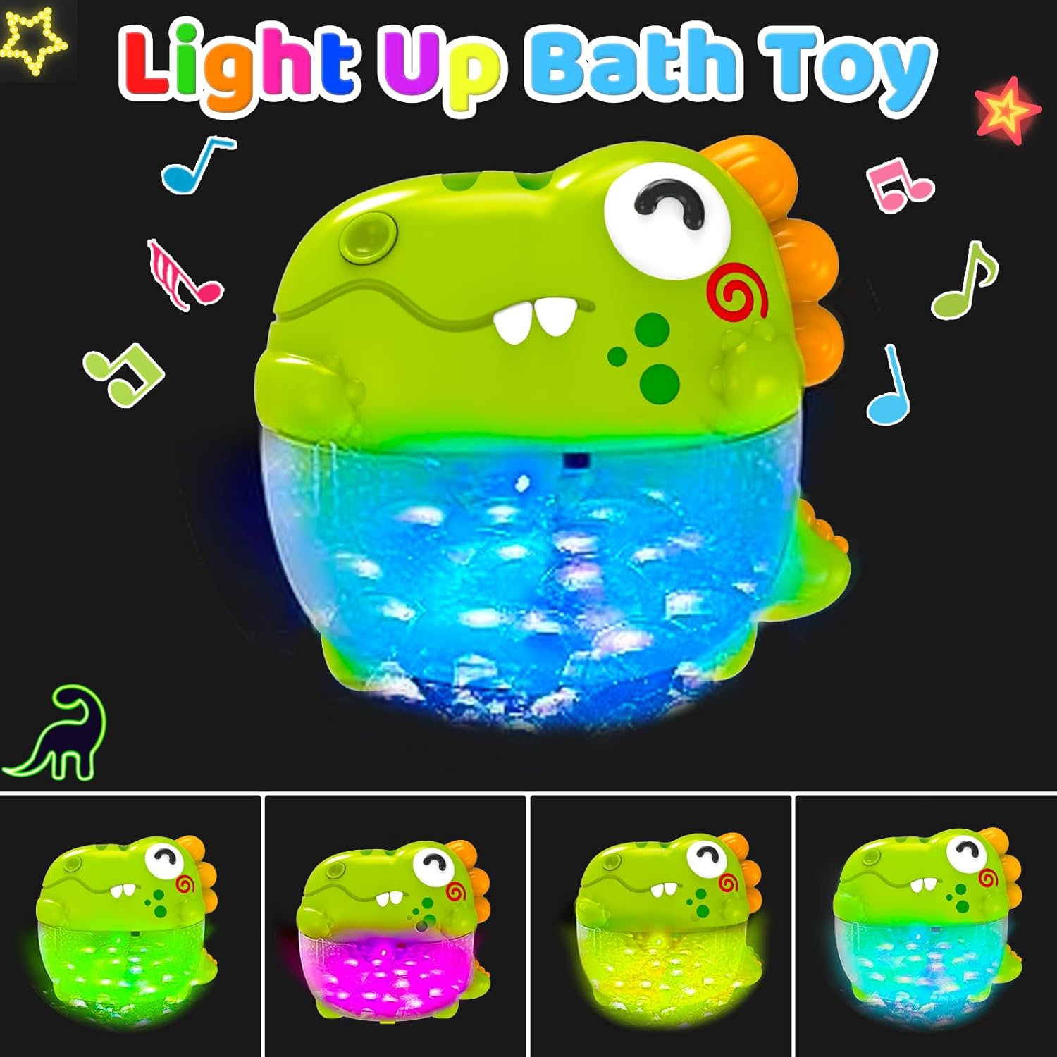 Light Up Dinosaur Bath Toys for Kids Ages 3-5 4-8, Bath Bubble Machine | Musical Bubble Maker for Bathtub, Floating