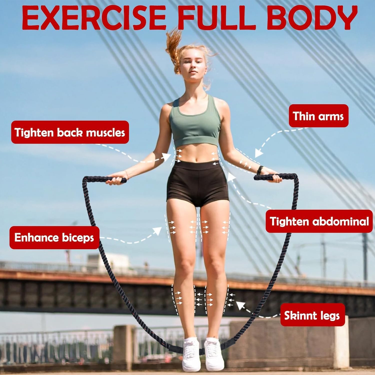 Weighted Jump Rope for Men Women, 1.5lb 2.8lb Jumping Ropes for Fitness | Adult Skipping Rope for Home Gym Exercise