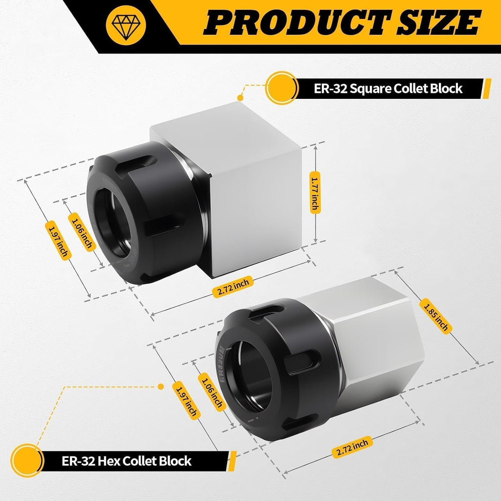 ER-32 Collet Chuck Block Set of Square and Hex Workholding Holder