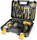 Home Tool Kit with Drill - 166-Piece General Basic Home Repair Tool Set with 12V Cordless Power Drill & Battery &