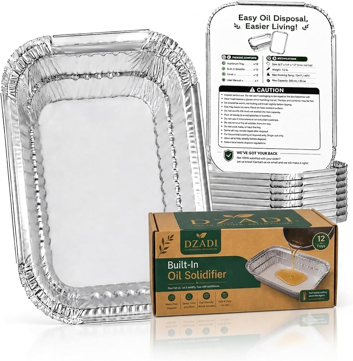 Cooking Oil Solidifier, 12-Pack Disposable Grease Disposal Trays