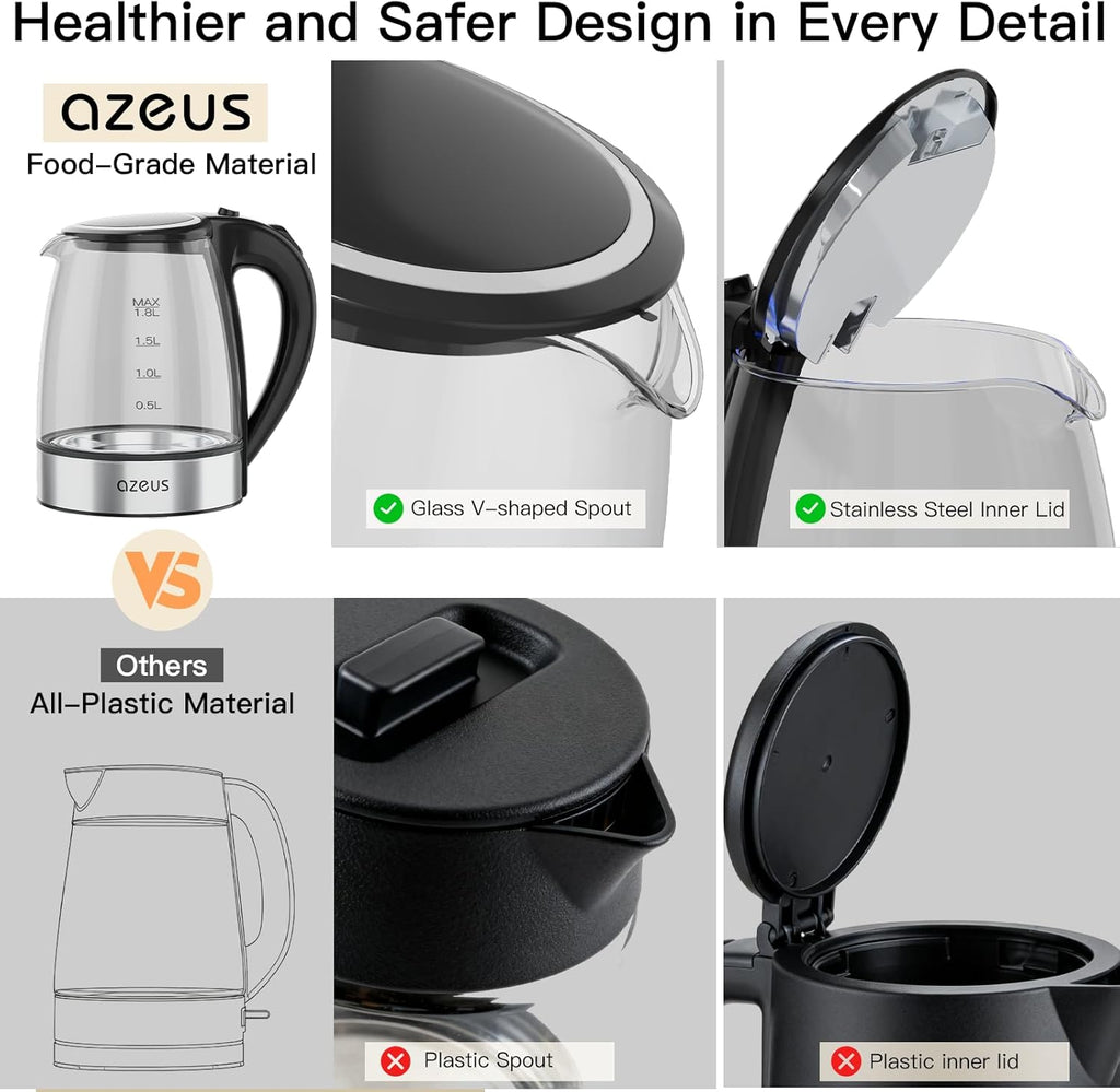 Electric Kettle 1500W Tea Kettle, 1.8L Large Capacity with Auto Shut-Off and Boil-Dry Protection, BPA-Free