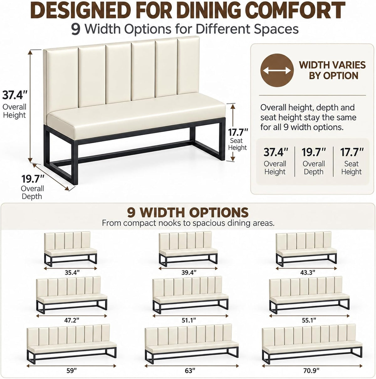 Restaurant Booth Seating, Upholstered Bench with Back, 35.4in