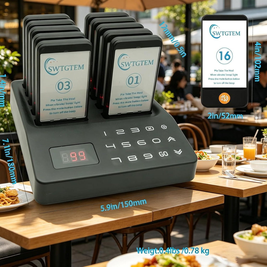 Restaurant Pager System,1640ft Long Range Restaurant Vibrating Buzzers with Beeping,Vibration,Flashing,10 Pagers for