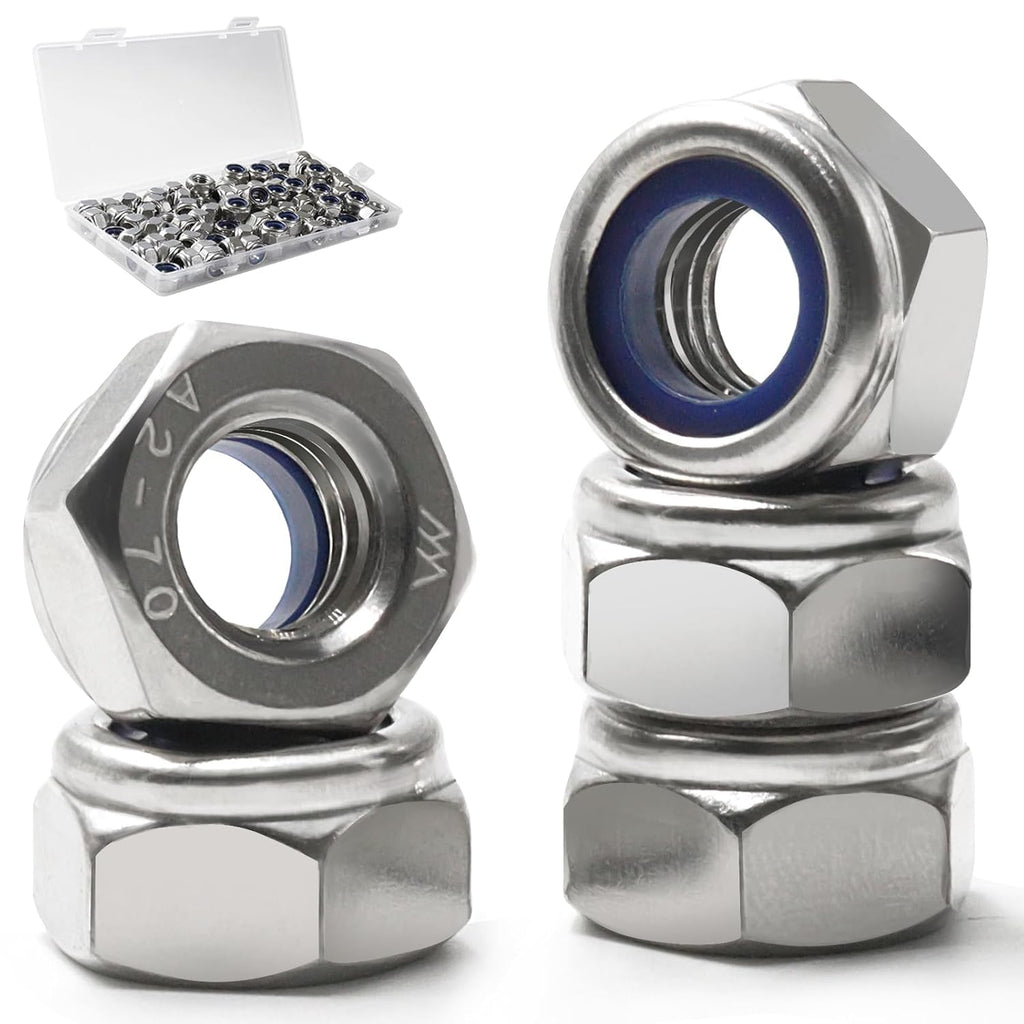 M8-1.25 Lock Nut, 90Pcs Stainless Steel Nylock Insert Locking Nut