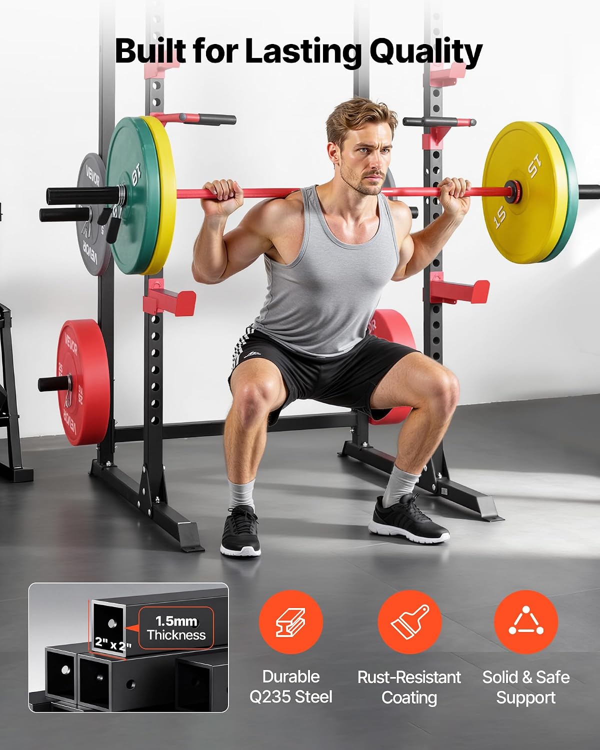 Power Cage Power Rack, Multifunctional Barbell Squat Rack with Adjustable Height, Home Gym Strength Training Workout