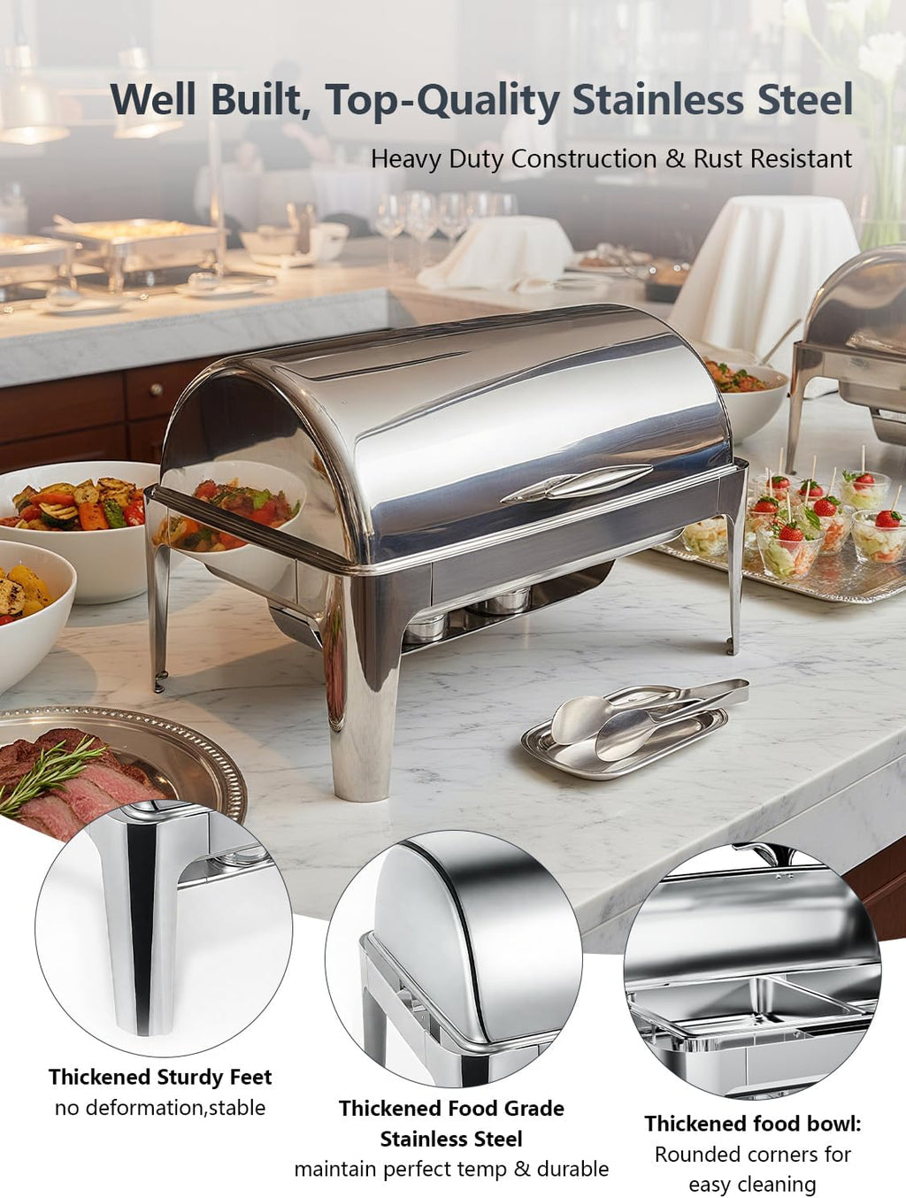 13QT Roll Top Chafing Dishes for Buffet: Stainless steel Chafing Dish Set