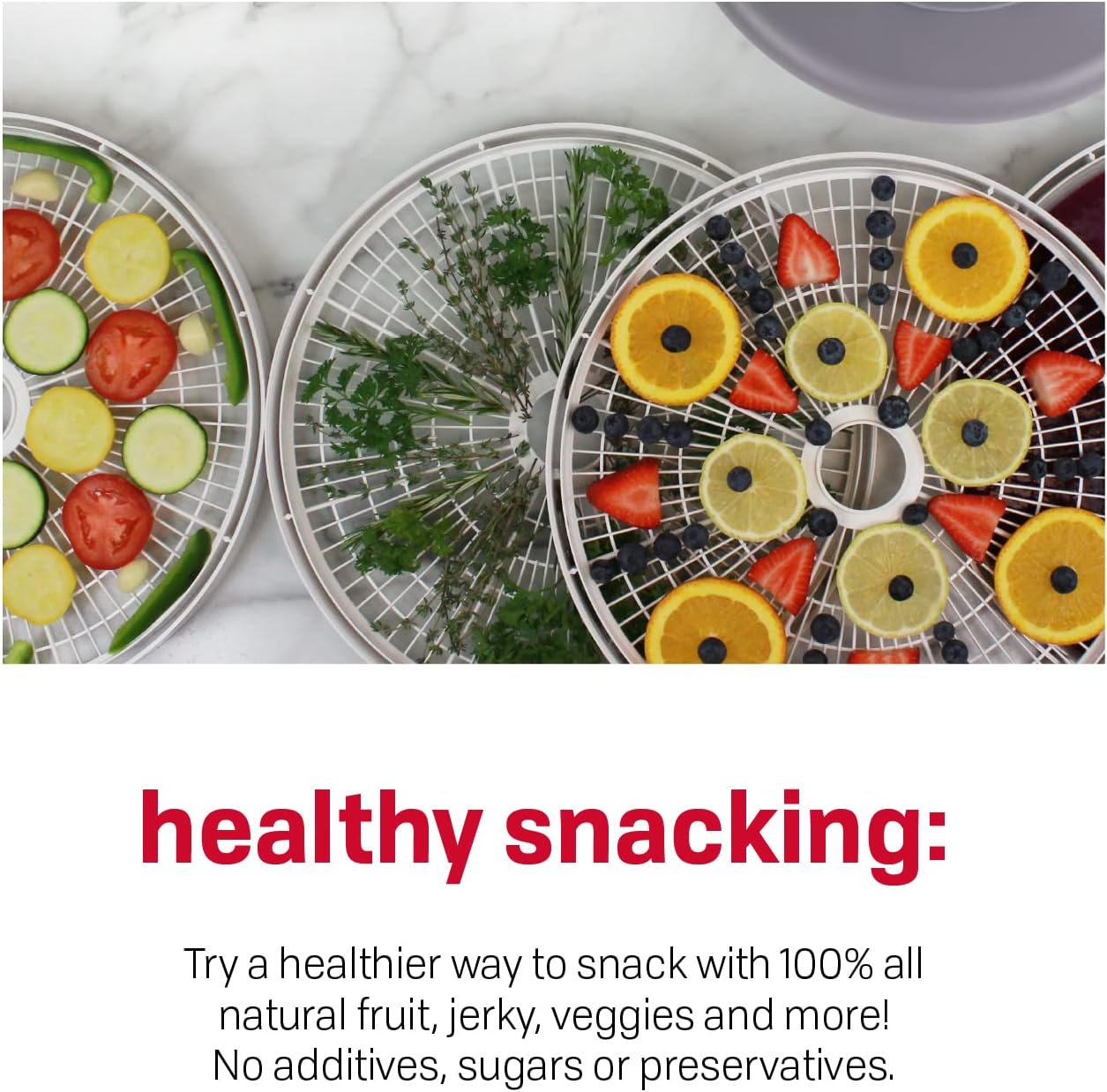 FD-60 Snackmaster Express Food Dehydrator for Great Jerky and Snacks, 4 Trays, 13.5" X 9.75", white and grey
