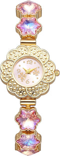 Bracelet Watch for Women: Elegant Flower Dial Analog Quartz Wrist Watches Luxury Colorful Imitation Crystal