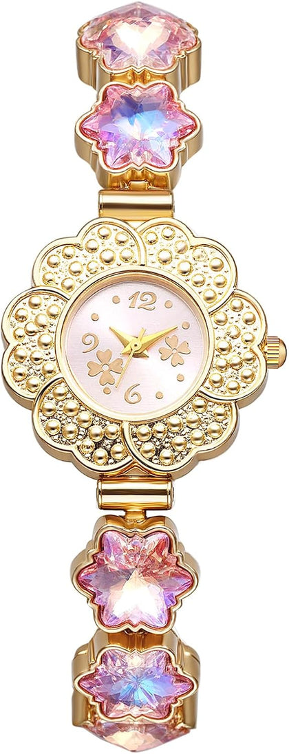 Bracelet Watch for Women: Elegant Flower Dial Analog Quartz Wrist Watches Luxury Colorful Imitation Crystal