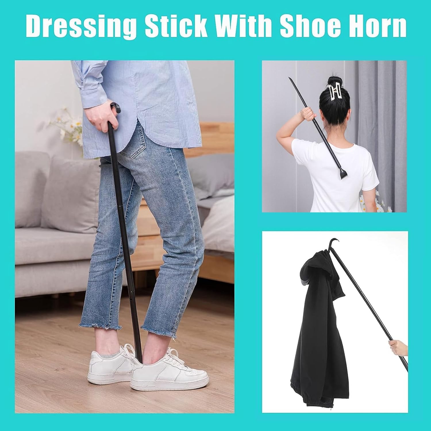 Sock Aid Device for Seniors Kit (Sock Aide and Dressing Stick) - Sock Helpers to Put on Your Socks No Bending - 35"