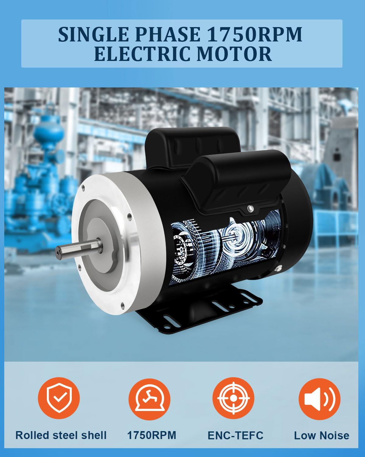 2HP General Electric Motor 1750RPM Single Phase 56C Frame TEFC CW/CCW