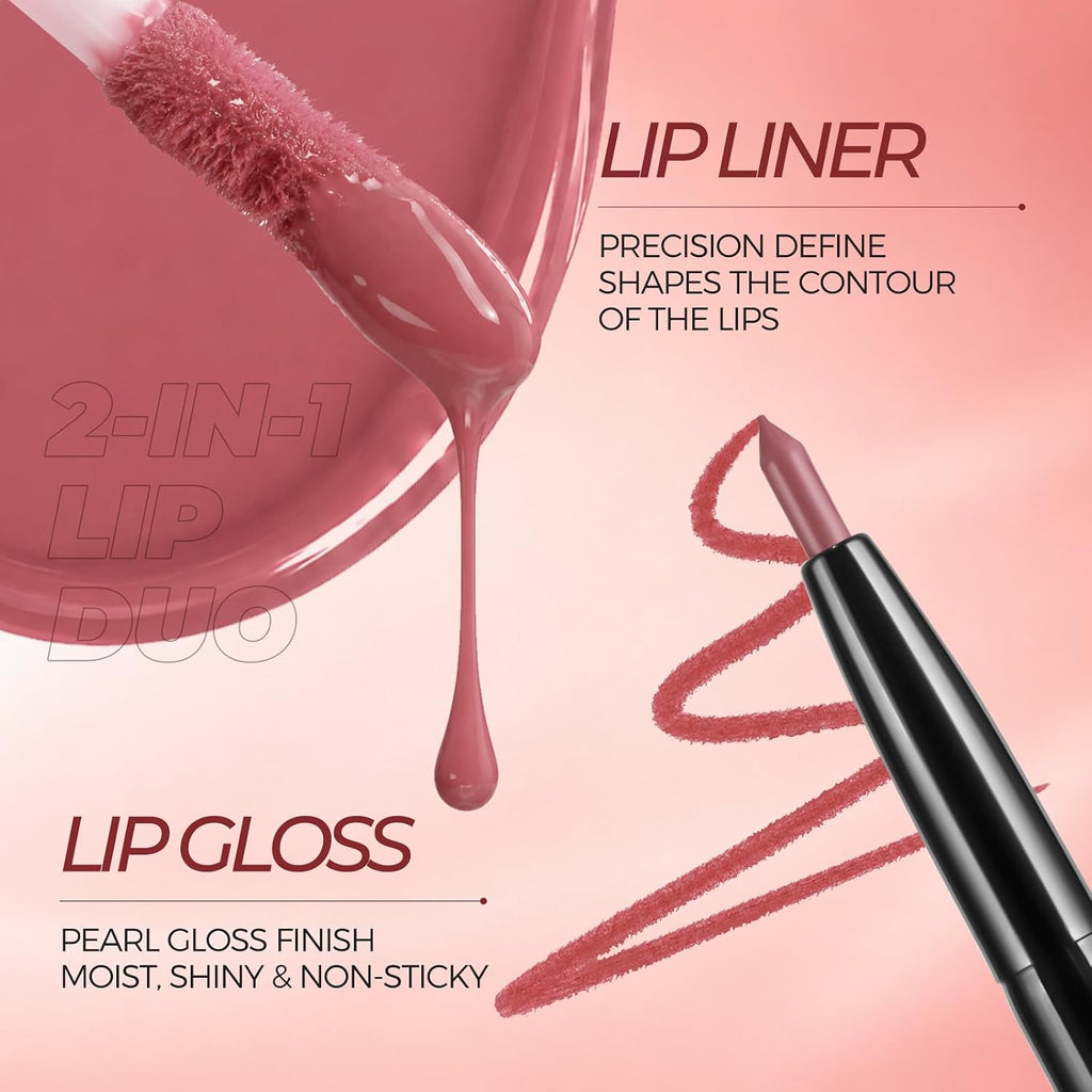2-in-1 Lip Liner & Gloss Duo,Shade 01 Dusty Rose Nude
