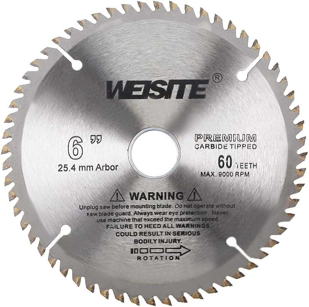 6" Circular Saw Blade, 60T 1" Arbor with 7/8" Ring, Wood TCT Carbide Tipped Slitting Saw