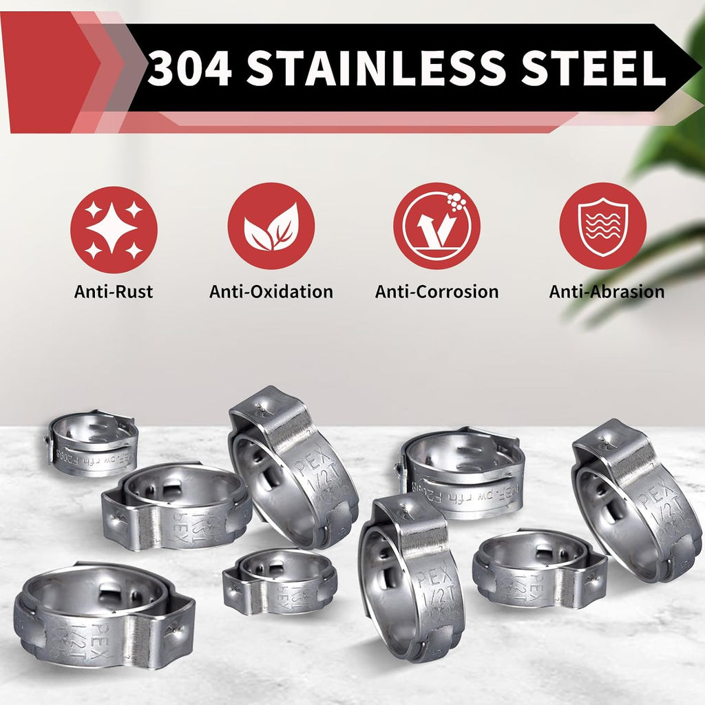 100Pcs EFIELD 1/2-inch Stainless Steel Pex Cinch Clamp Rings(CLAMP016-100)