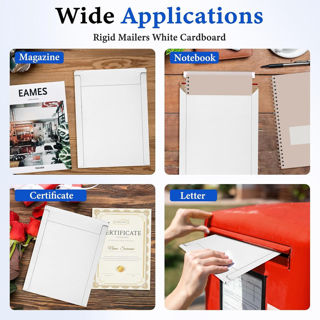 50 Pack White Rigid Mailers, 9"x12" Self Seal Document Mailer Stay Flat Cardboard Mailers Shipping Envelopes for