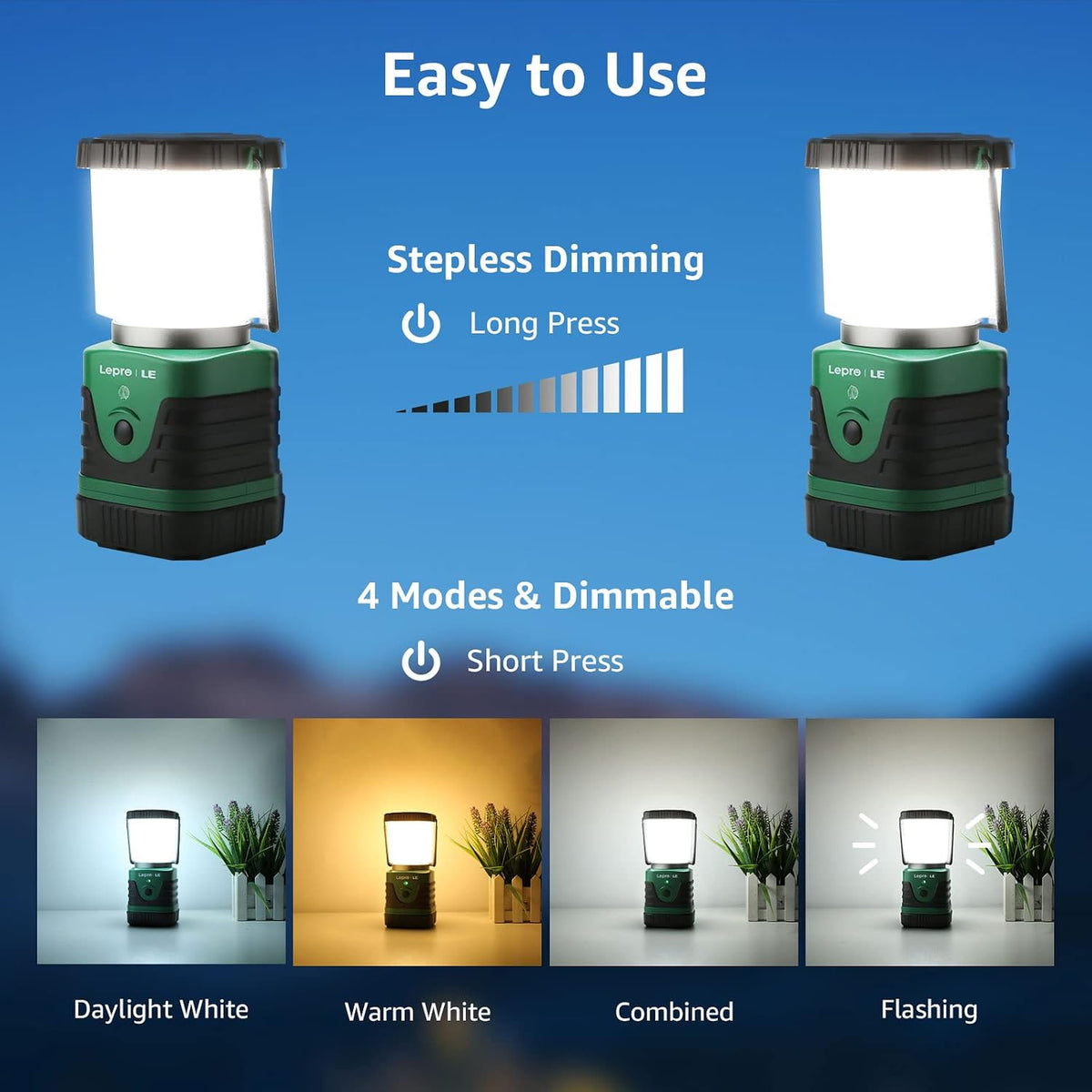 1000LM LED Camping Lantern Rechargeable, 4400mAh, 4 Light Modes | Camping Essentials, Waterproof Lantern Flashlight