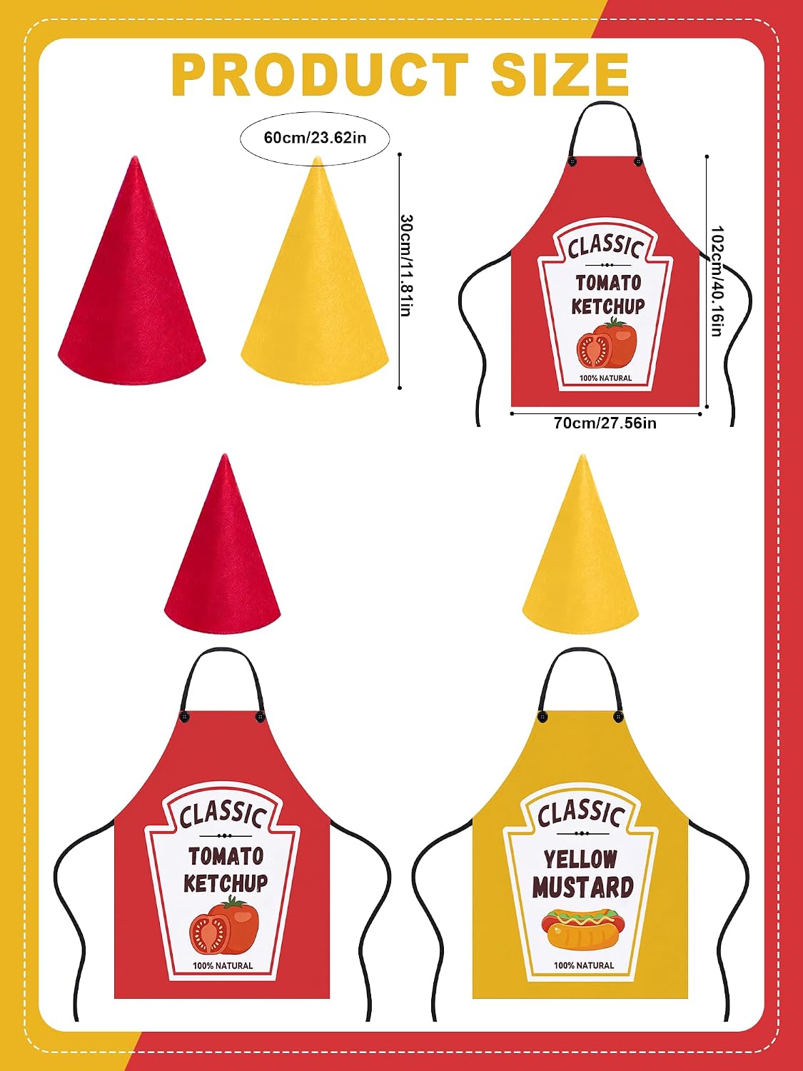 2 Set Ketchup and Mustard Costume Apron Condiment Group Costume | Includes Ketchup and Mustard Aprons Hats for Back