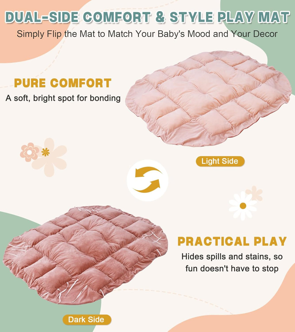 5-in-1 Baby Play Gym and Tummy Time Mat, 12 Learning Cards, Plush Activity Mat with 6 Toys, Baby Gym, Convertible to