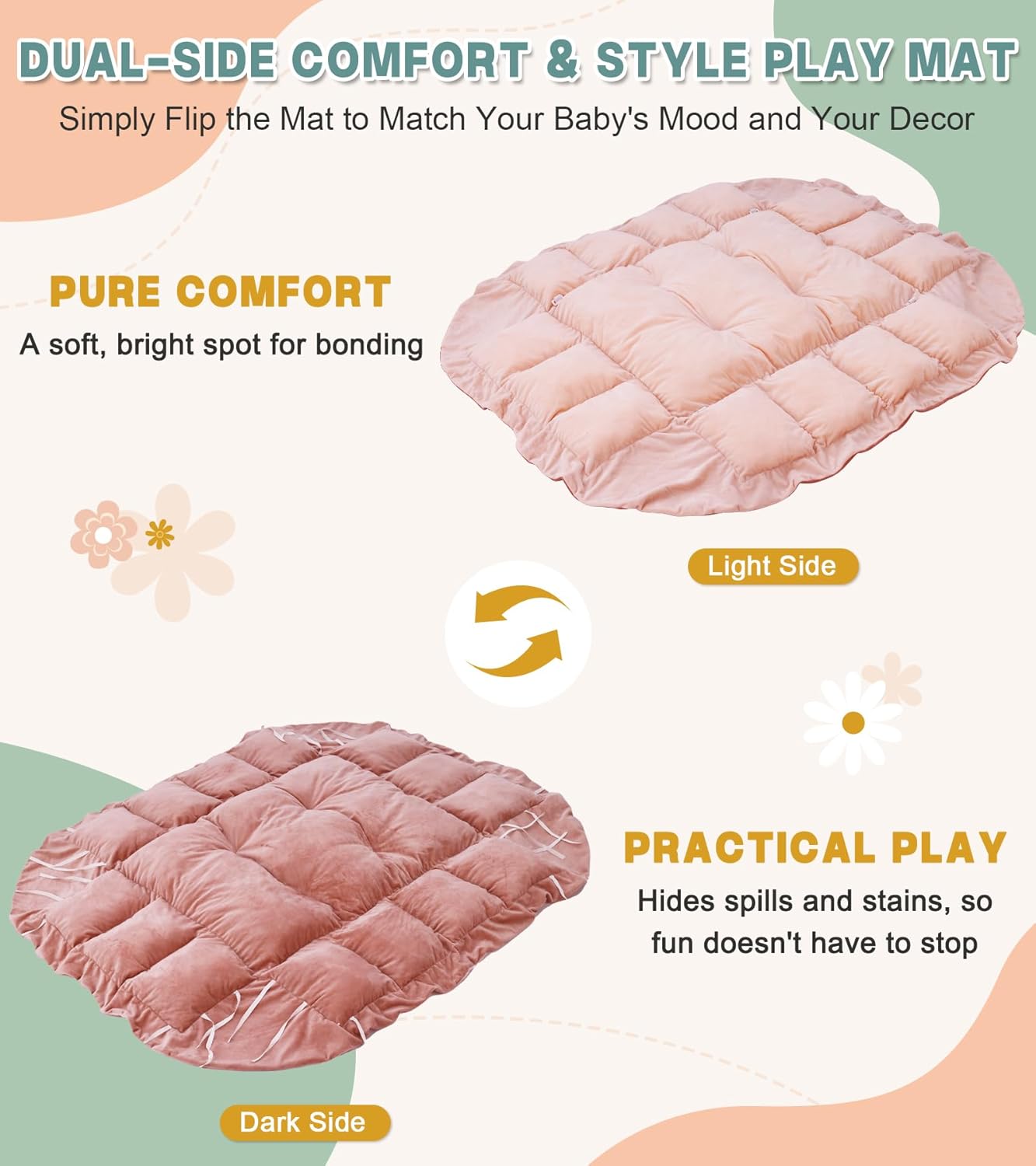 5-in-1 Baby Play Gym and Tummy Time Mat, 12 Learning Cards, Plush Activity Mat with 6 Toys, Baby Gym, Convertible to