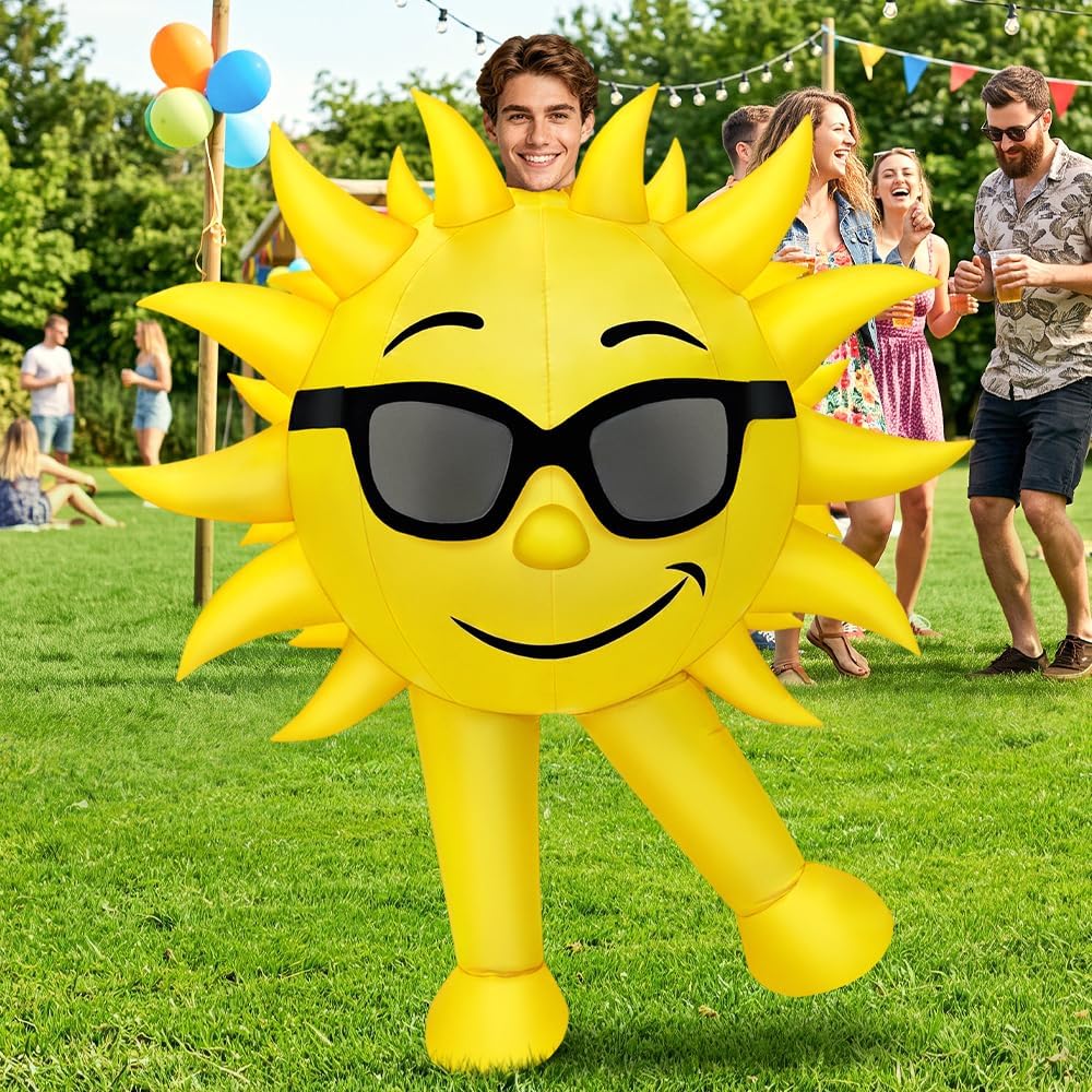 Inflatable Sun Costume Adult Yellow Blow Up Halloween Outfit Summer Suit | Lightweight Polyester Quick Inflation