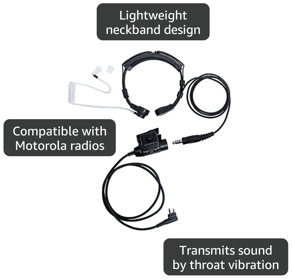 2-Pin Throat Mic with U94 PTT Compatible with Motorola CLS1410 | Tactical throat microphone headset and military U94