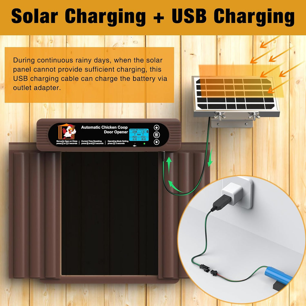 Automatic Chicken Coop Door Solar Powered, Extra Large Size, Anti-Pinch Design, Battery Powered Auto Chicken Door