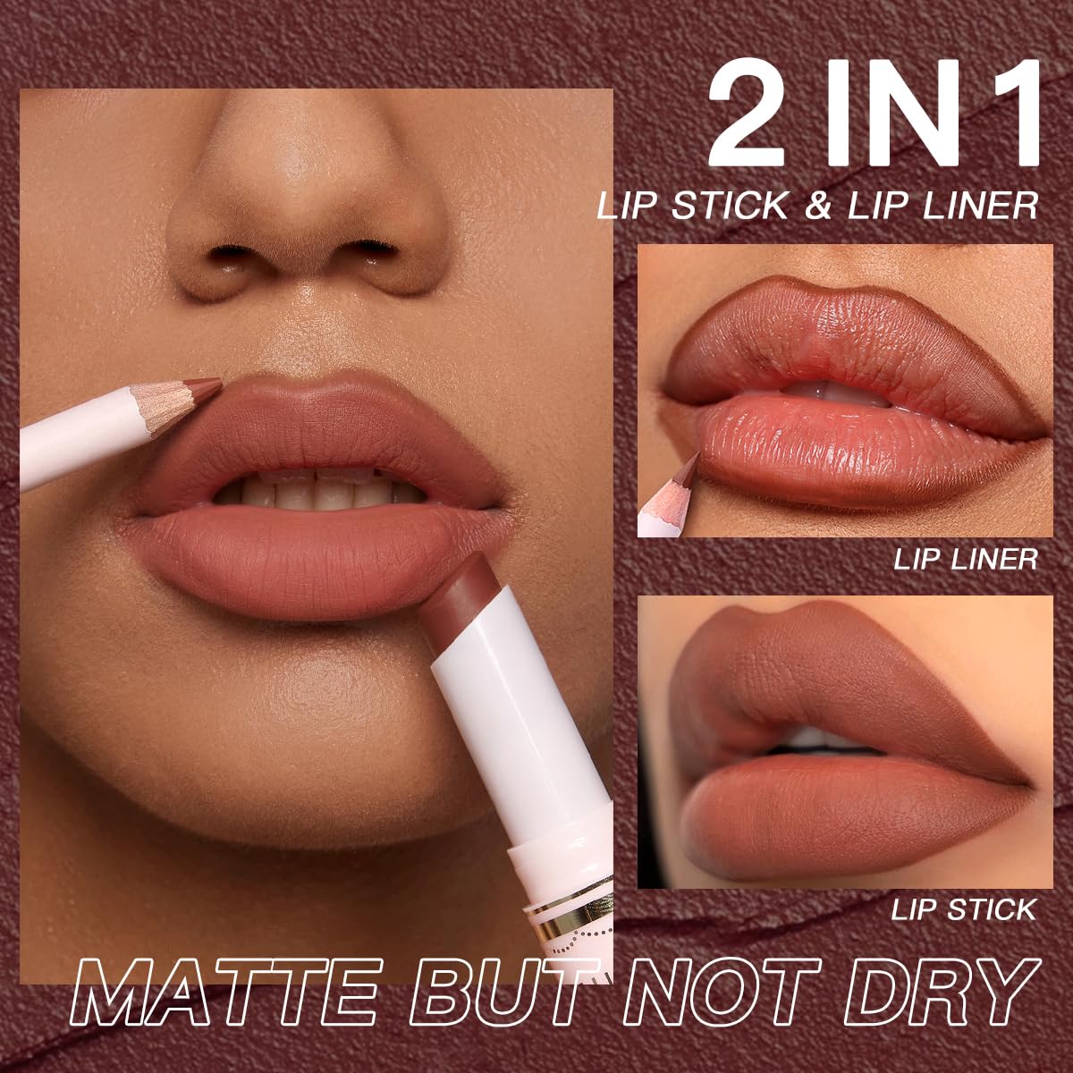 2 in 1 Waterproof Lipstick and Lip Liner Combo Set - Long Lasting Matte Lipstick Pen with Lip Liner Set Makeup Kits